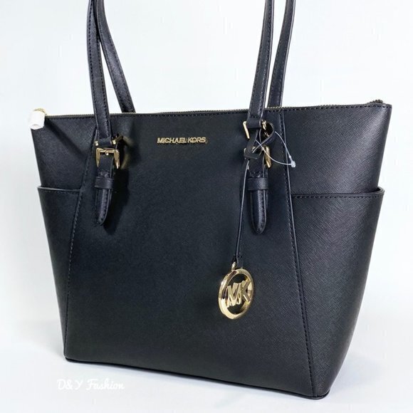 NEW Michael Kors Charlotte Top-Zip Carryall Tote Bag in Black - Picture 1 of 12